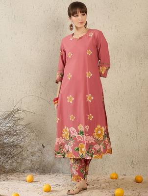 Floral Printed Round Neck Sequinned Pure Cotton Kurta With Trousers 2