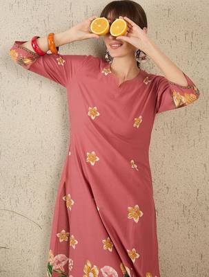 Floral Printed Round Neck Sequinned Pure Cotton Kurta With Trousers 6
