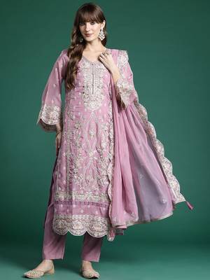 Ethnic Motifs Embroidered Sequinned Kurta With Trousers & Dupatta 1