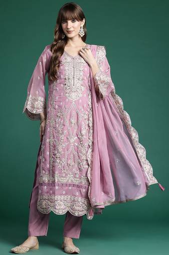 Ethnic Motifs Embroidered Sequinned Kurta With Trousers & Dupatta