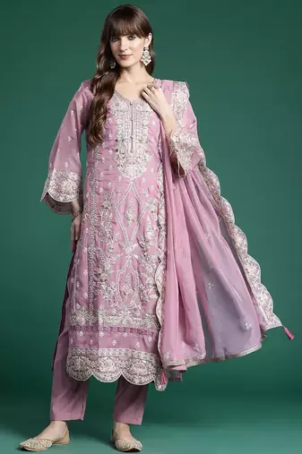 Ethnic Motifs Embroidered Sequinned Kurta With Trousers & Dupatta
