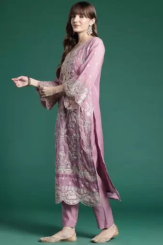 Ethnic Motifs Embroidered Sequinned Kurta With Trousers & Dupatta