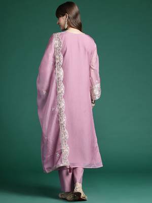 Ethnic Motifs Embroidered Sequinned Kurta With Trousers & Dupatta 6
