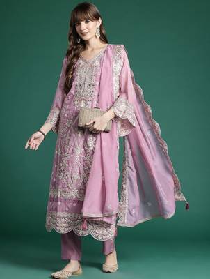 Ethnic Motifs Embroidered Sequinned Kurta With Trousers & Dupatta 7