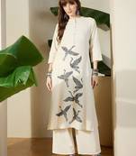 Women Birds Embroidered Thread Work Kurta With Palazzo Pant