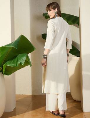 Women Birds Embroidered Thread Work Kurta With Palazzo Pant 5