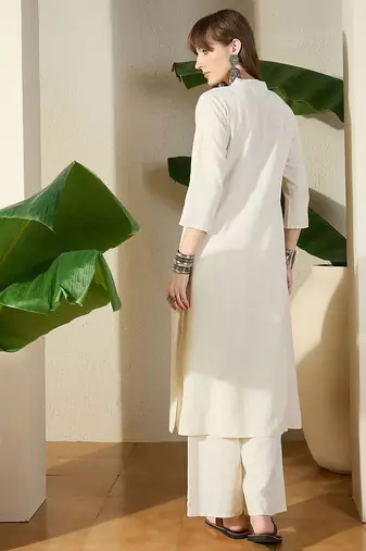 Women Birds Embroidered Thread Work Kurta With Palazzo Pant