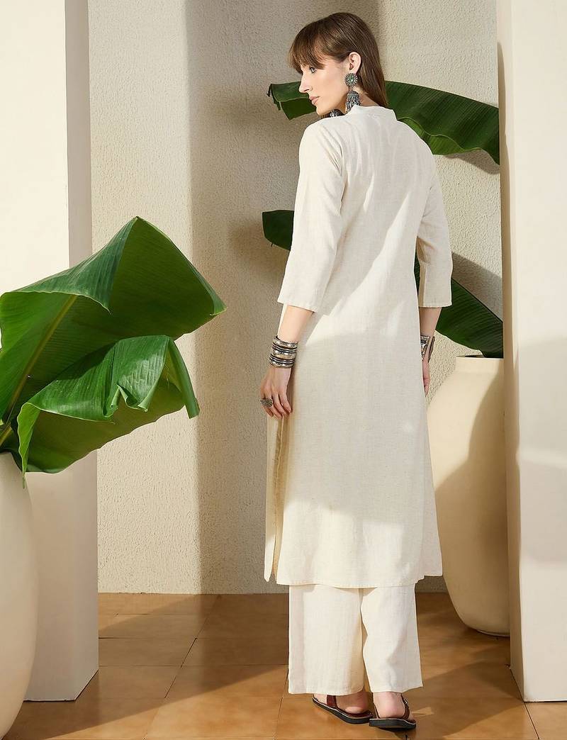 Women Birds Embroidered Thread Work Kurta With Palazzo Pant