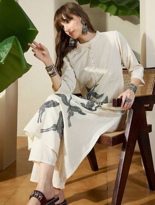 Women Birds Embroidered Thread Work Kurta With Palazzo Pant 6