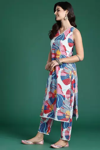 Floral Printed Pure Cotton Kurta with Trousers