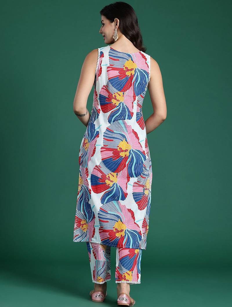 Floral Printed Pure Cotton Kurta with Trousers