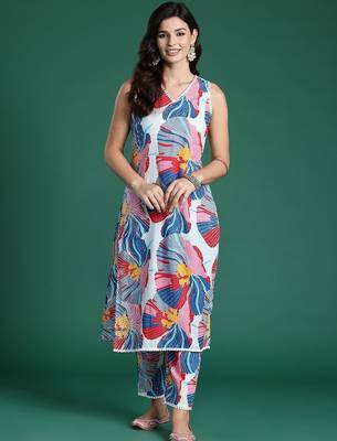 Floral Printed Pure Cotton Kurta with Trousers 6