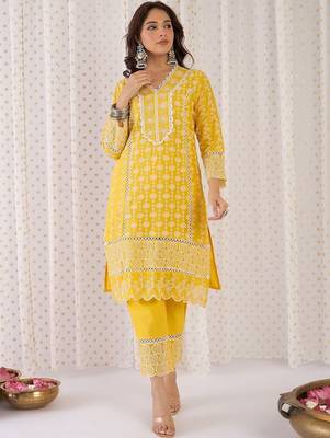 Women Ethnic Motifs Embroidered Regular Thread Work Pure Cotton Kurta with Trousers & With Dupatta 3