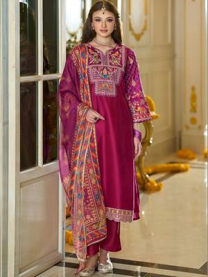 Women Ethnic Motifs Embroidered Regular Thread Work Kurta with Trousers & With Dupatta 1