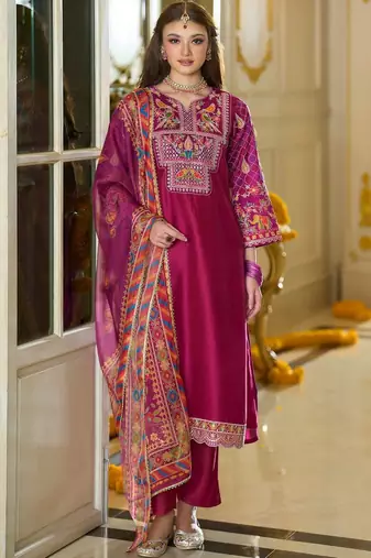 Women Ethnic Motifs Embroidered Regular Thread Work Kurta with Trousers & With Dupatta