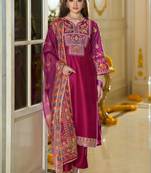 Women Ethnic Motifs Embroidered Regular Thread Work Kurta with Trousers & With Dupatta