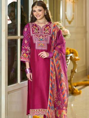 Women Ethnic Motifs Embroidered Regular Thread Work Kurta with Trousers & With Dupatta 2