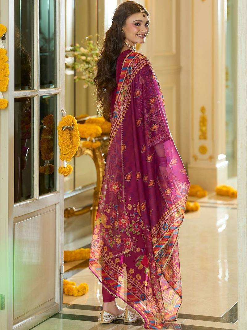 Women Ethnic Motifs Embroidered Regular Thread Work Kurta with Trousers & With Dupatta