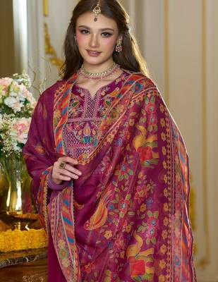 Women Ethnic Motifs Embroidered Regular Thread Work Kurta with Trousers & With Dupatta 4
