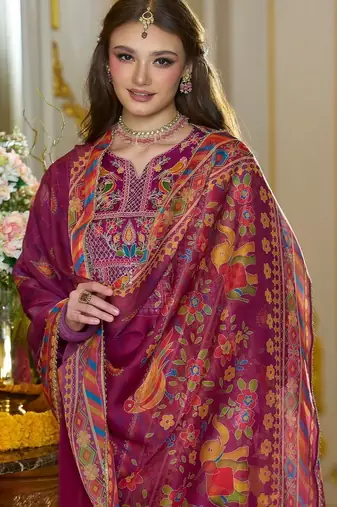 Women Ethnic Motifs Embroidered Regular Thread Work Kurta with Trousers & With Dupatta