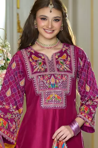 Women Ethnic Motifs Embroidered Regular Thread Work Kurta with Trousers & With Dupatta
