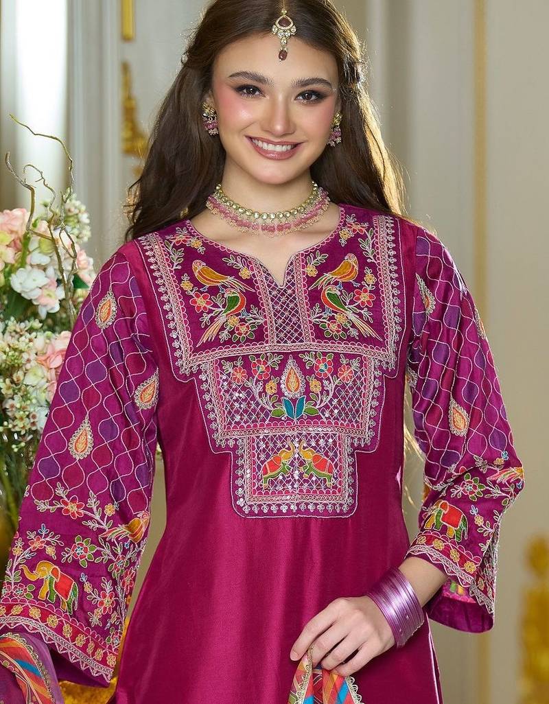 Women Ethnic Motifs Embroidered Regular Thread Work Kurta with Trousers & With Dupatta