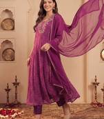 Women Ethnic Motifs Printed Regular Thread Work Kurta with Trousers & With Dupatta