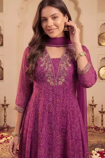Women Ethnic Motifs Printed Regular Thread Work Kurta with Trousers & With Dupatta