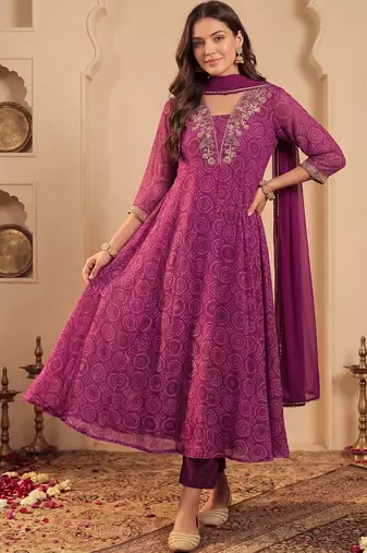 Women Ethnic Motifs Printed Regular Thread Work Kurta with Trousers & With Dupatta