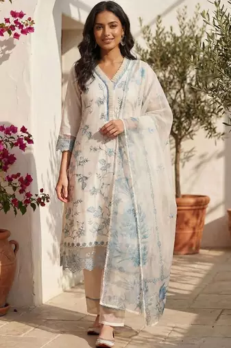 Women Floral Embroidered Regular Thread Work Kurta with Trousers & With Dupatta