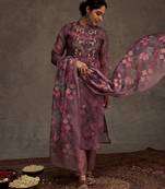 Floral Embroidered Thread Work Chanderi Cotton Kurta with Trousers & Dupatta