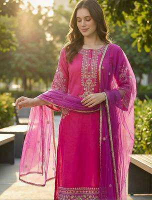 Women Ethnic Motifs Embroidered Regular Thread Work Kurta with Trousers & With Dupatta 4