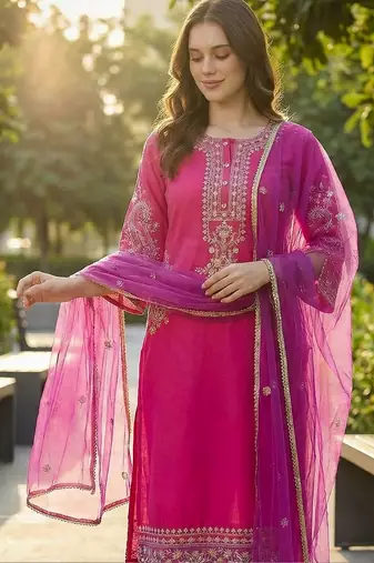 Women Ethnic Motifs Embroidered Regular Thread Work Kurta with Trousers & With Dupatta