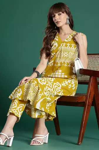 Tribal Printed Pure Cotton Fusion Kurta with Trousers