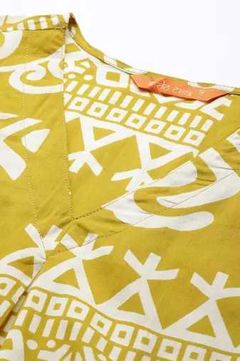 Tribal Printed Pure Cotton Fusion Kurta with Trousers