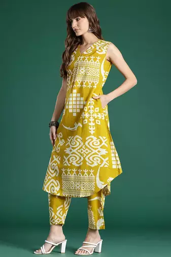 Tribal Printed Pure Cotton Fusion Kurta with Trousers
