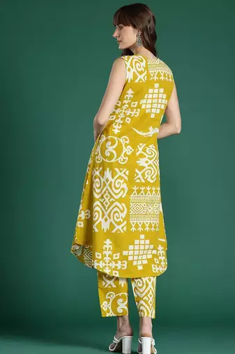 Tribal Printed Pure Cotton Fusion Kurta with Trousers