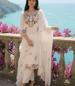 Women Floral Embroidered Regular Thread Work Pure Cotton Kurta with Trousers & With Dupatta