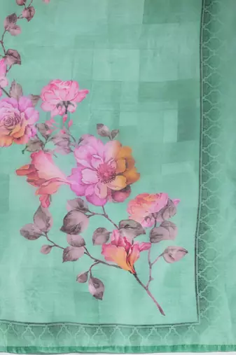 Floral Printed Thread Work Chanderi Silk Kurta with Trousers & Dupatta