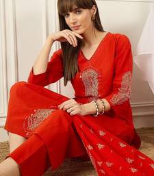 Floral Printed Thread Work Pure Cotton Kurta With Palazzos