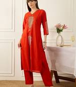 Floral Printed Thread Work Pure Cotton Kurta With Palazzos