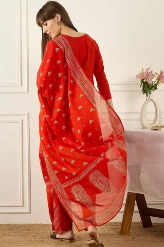 Floral Printed Thread Work Pure Cotton Kurta With Palazzos