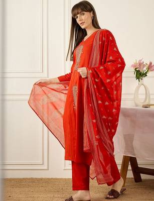 Floral Printed Thread Work Pure Cotton Kurta With Palazzos 7