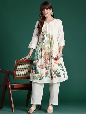Floral Printed Regular Pure Cotton Kurta with Trousers 1