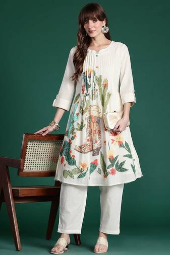 Floral Printed Regular  Cotton Kurta with Trousers