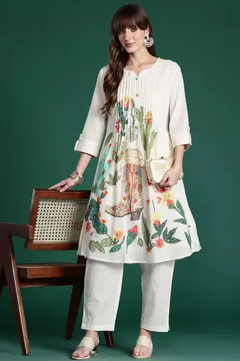 Floral Printed Regular Pure Cotton Kurta with Trousers