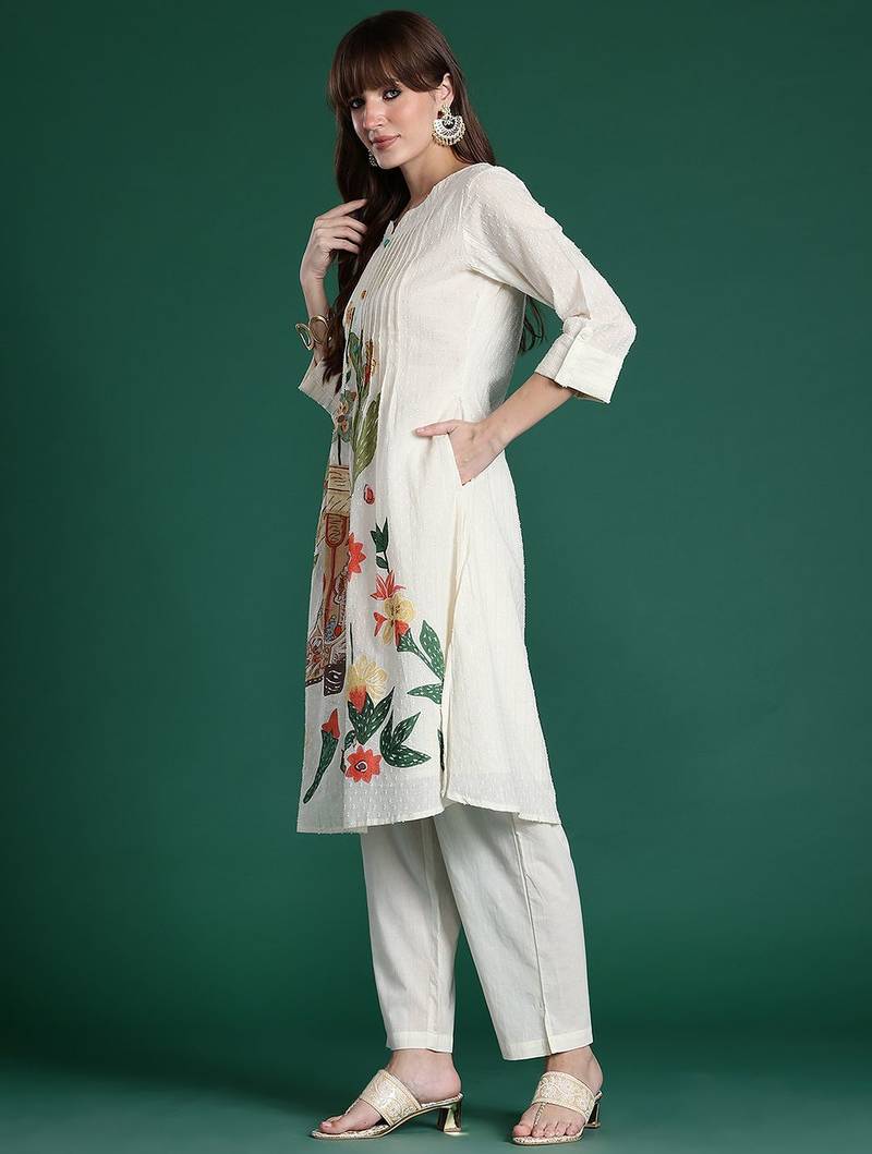 Floral Printed Regular Pure Cotton Kurta with Trousers
