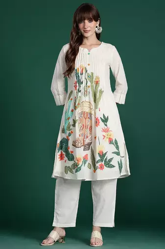Floral Printed Regular Pure Cotton Kurta with Trousers