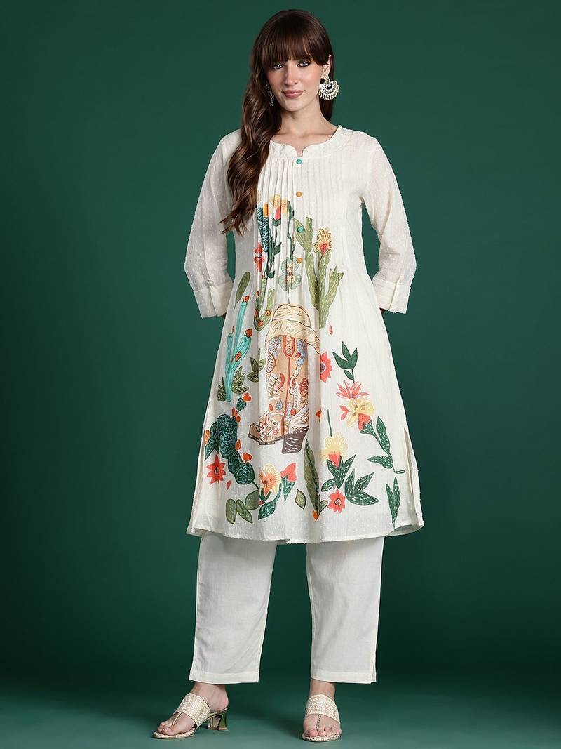 Floral Printed Regular Pure Cotton Kurta with Trousers
