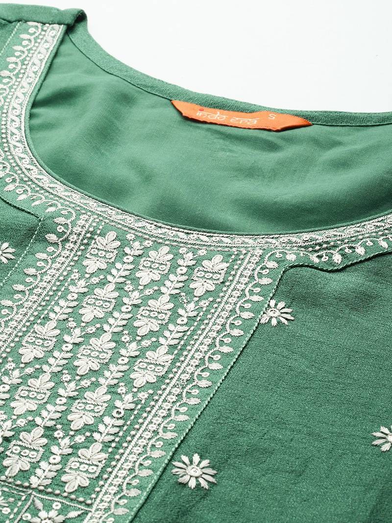 Floral Embroidered Sequinned Kurta with Trousers & With Dupatta